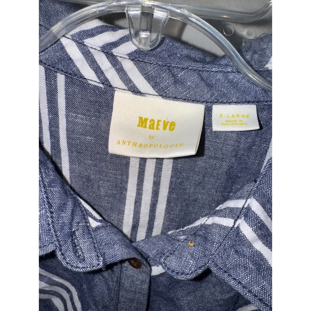 Maeve Blue and White Striped Ruffle Peplum Blouse - Picture 4 of 7